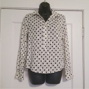 J. Crew long sleeve Cotton Blouse white with white & black Polka dots size 8 EUC